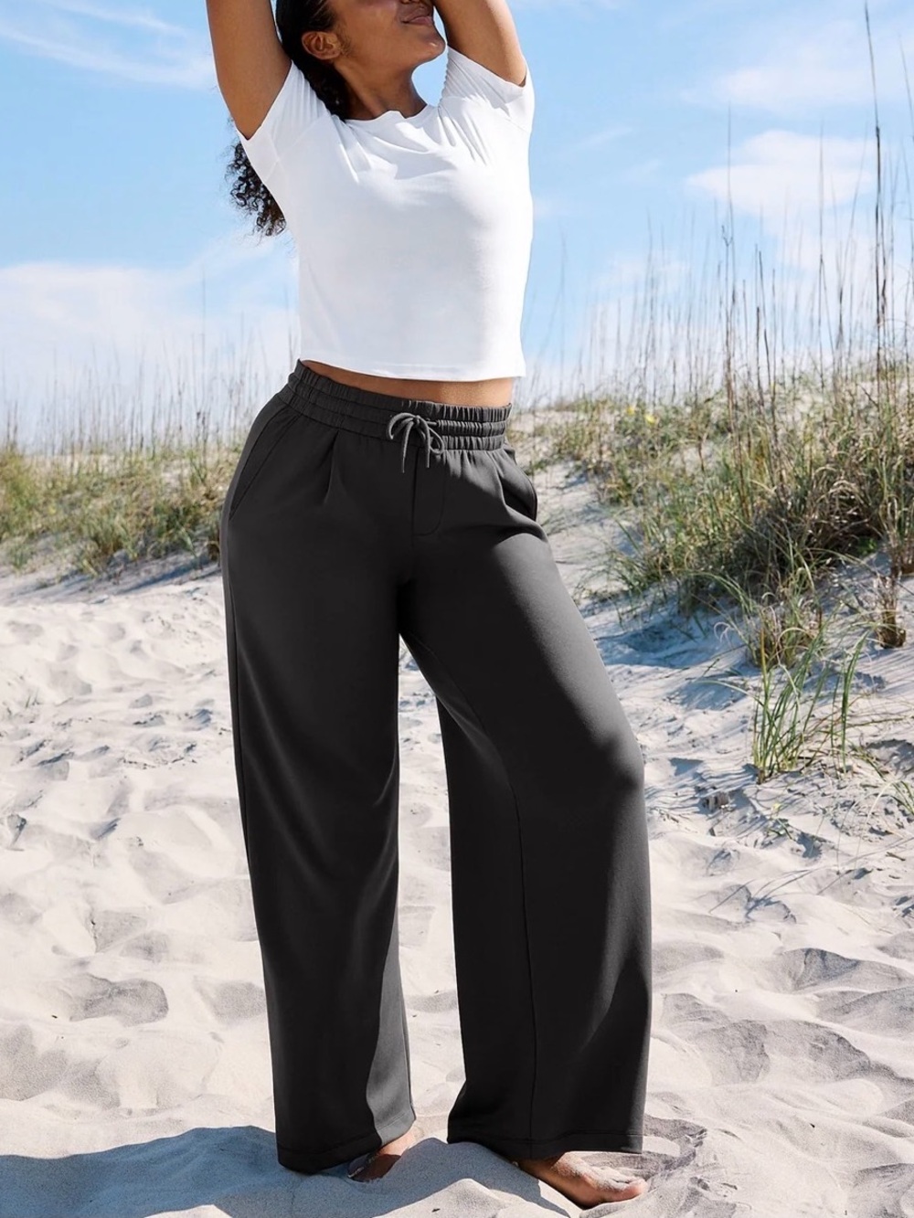 Brand New Beyond Yoga Wide Leg Cotton Sweatpants in Washed charcoal Size Small